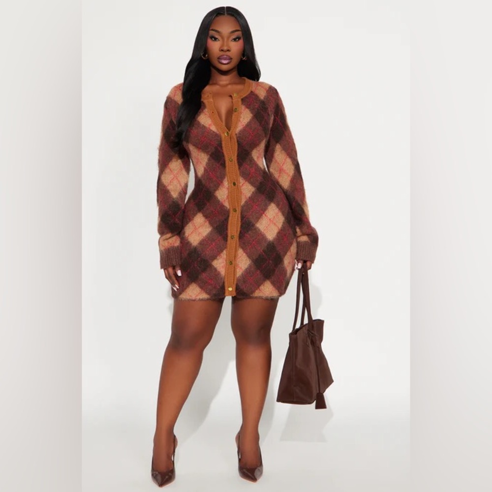 Amina Argyle Sweater Mini Dress - Brown